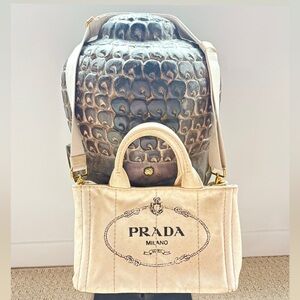 Prada Cream Canapa Canvas Tote Bag Small /w Strap
